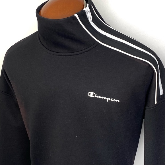 Champion Tops - Champion Women’s Black Sport Mock Neck Shoulder Zip Pullover Fleece Sweatshirt L
